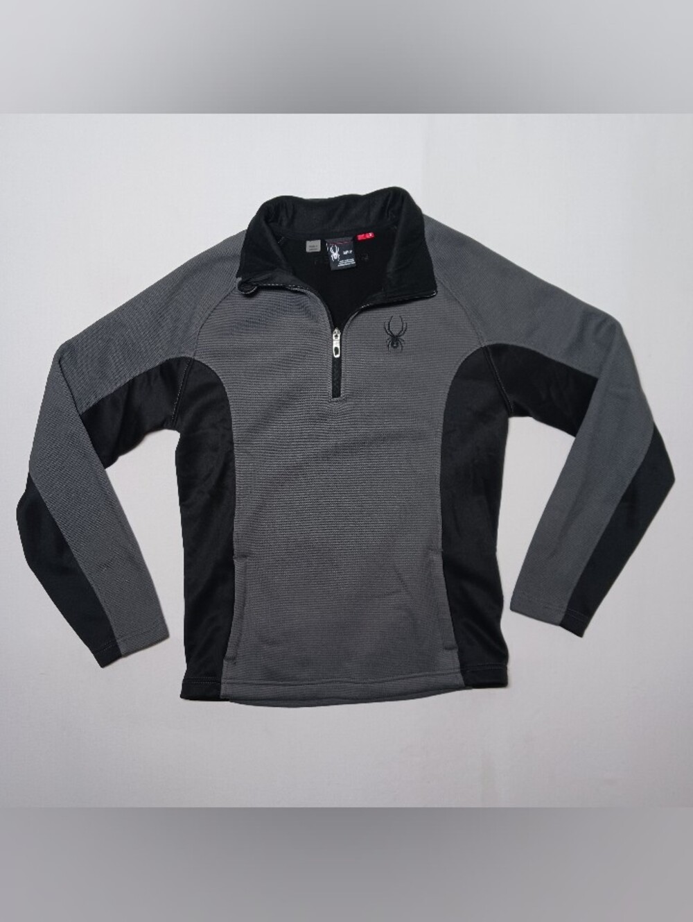 Spyder Mens Boundless 1/4 Zip Waffle Knit Thermal Pullover Small Gray Black
